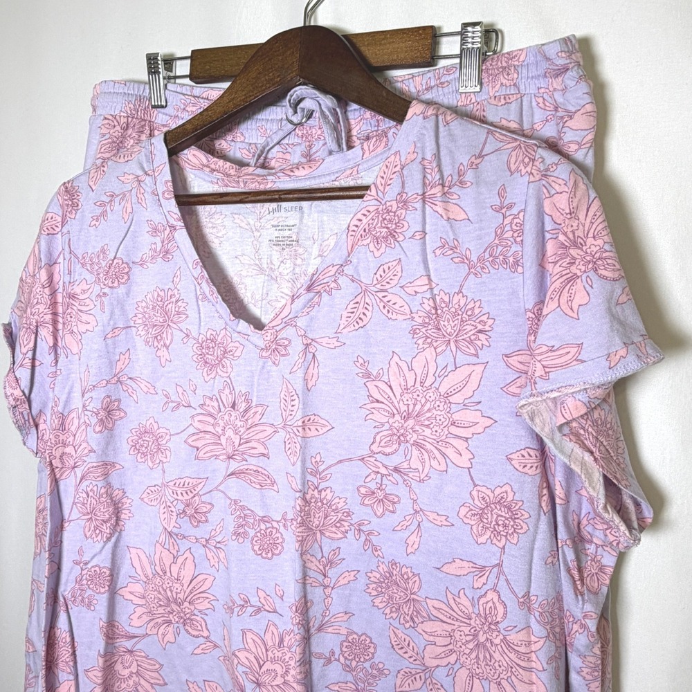 J. Jill Sleep Womens XL Purple Pink Floral Pajama Set Cotton Tencel Modal 267021